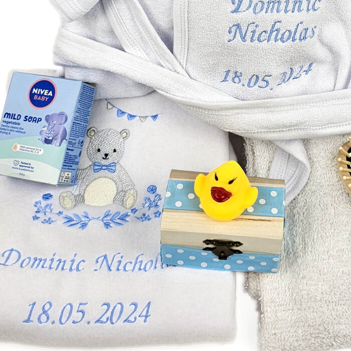 Set Prima Baita cu Nasii "Nicholas", model Ursulet, 8 piese, pentru Baieti, culoare Bleumarin, marca LoreBebe ® - imagine 4