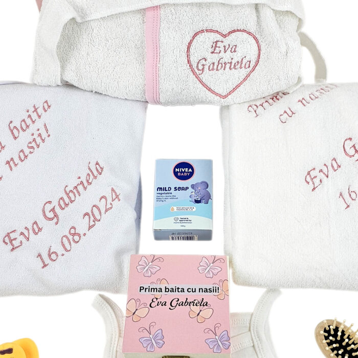 Set Prima Baita cu Nasii "Eva", model Fluturasi, 8 piese, pentru Fete, culoare Roz , marca LoreBebe ® - imagine 4