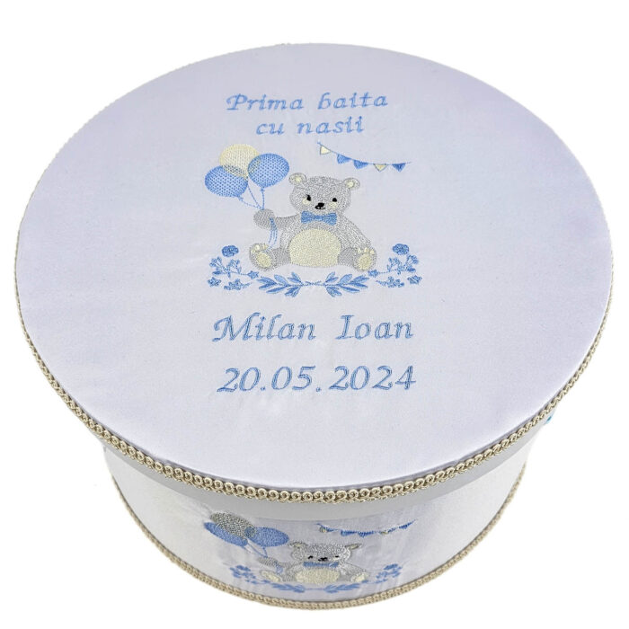 Set Prima Baita cu Nasii "Milan Ioan", model Ursulet, 8 piese, pentru Baieti, culoare Bleumarin, marca LoreBebe ® - imagine 4