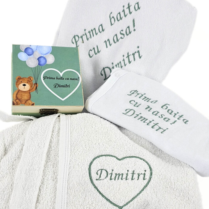 Set Prima Baita cu Nasii "Dimitri", model Ursulet, 7 piese, pentru Baieti, culoare Verde, marca LoreBebe ® - imagine 4