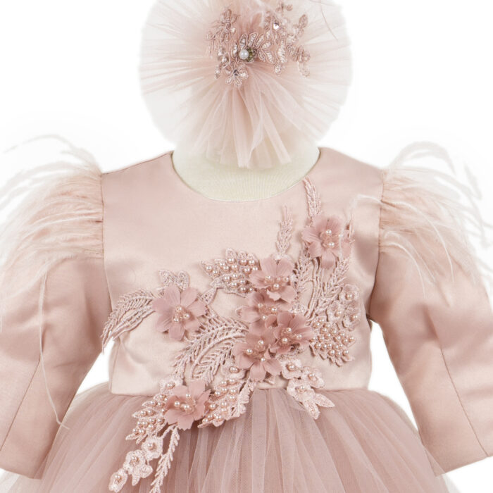 Rochita Botez "Nicole", cu Bentita, 2 piese, pentru Fete, culoare Roz , marca LoreBebe ® - imagine 4
