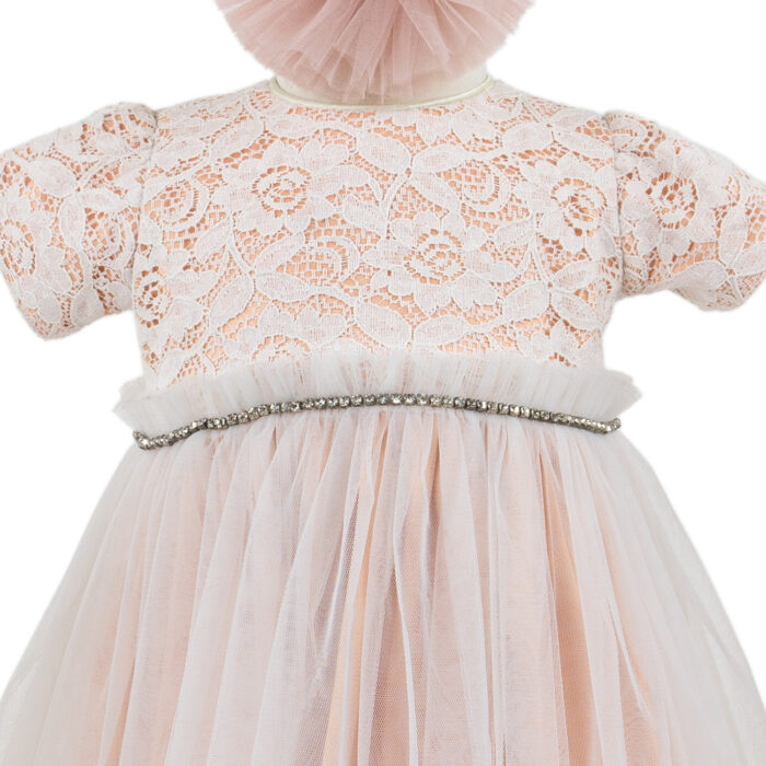 Rochita Botez "Fabiola", cu Bentita, 2 piese, pentru Fete, culoare Crem, marca LoreBebe ® - imagine 4
