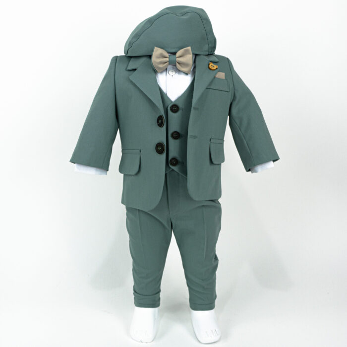 Set Botez "Gradina Fericirii", format din Trusou Complet, Lumanare si Tinuta Eleganta, model Ursulet, 16 piese, pentru Baieti, culoare Verde, marca LoreBebe ® - imagine 4